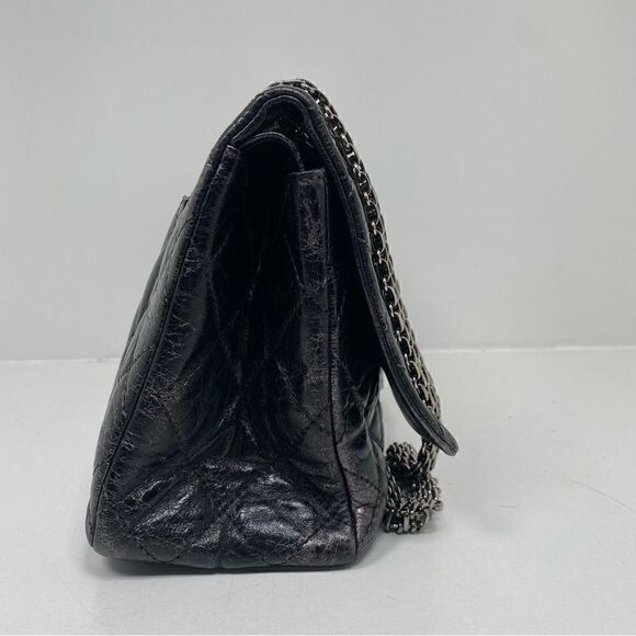 Chanel reissue 2.55 Flag Bag Quilted Glazed Calf Skin Silver Jumbo - Picture 4 of 12